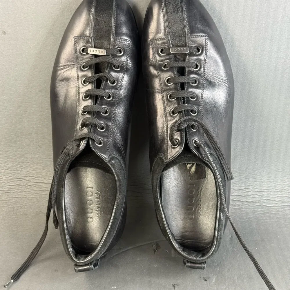 Gucci Vintage Black Leather Lace Up Sneaker shoes men’s size 9.5